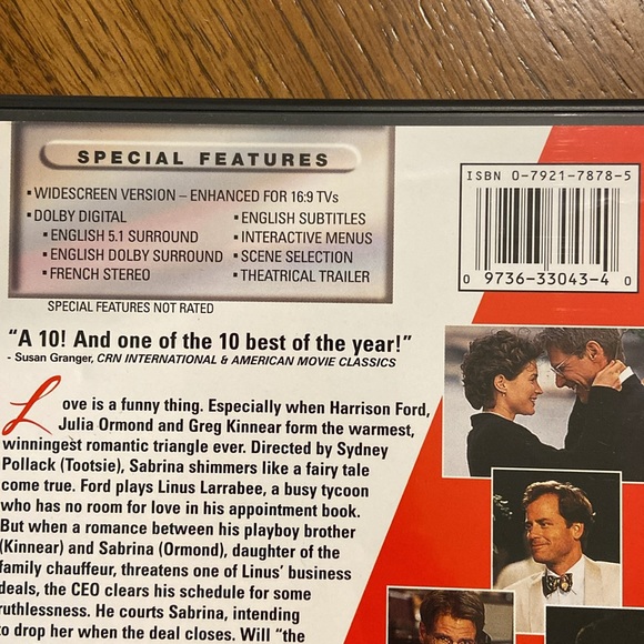 2 Rom-Com DVDs:  Sabrina (1995) with Harrison Ford and A Room with a View (1986) - Picture 3 of 9